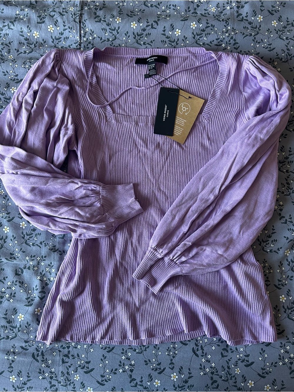 Vero Moda Lavender Ribbed Puff-Sleeve Long Sleeve Sweater